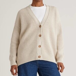 Quince 100% Organic Cotton Oversized Boyfriend Cardigan Speckled Beige Small S